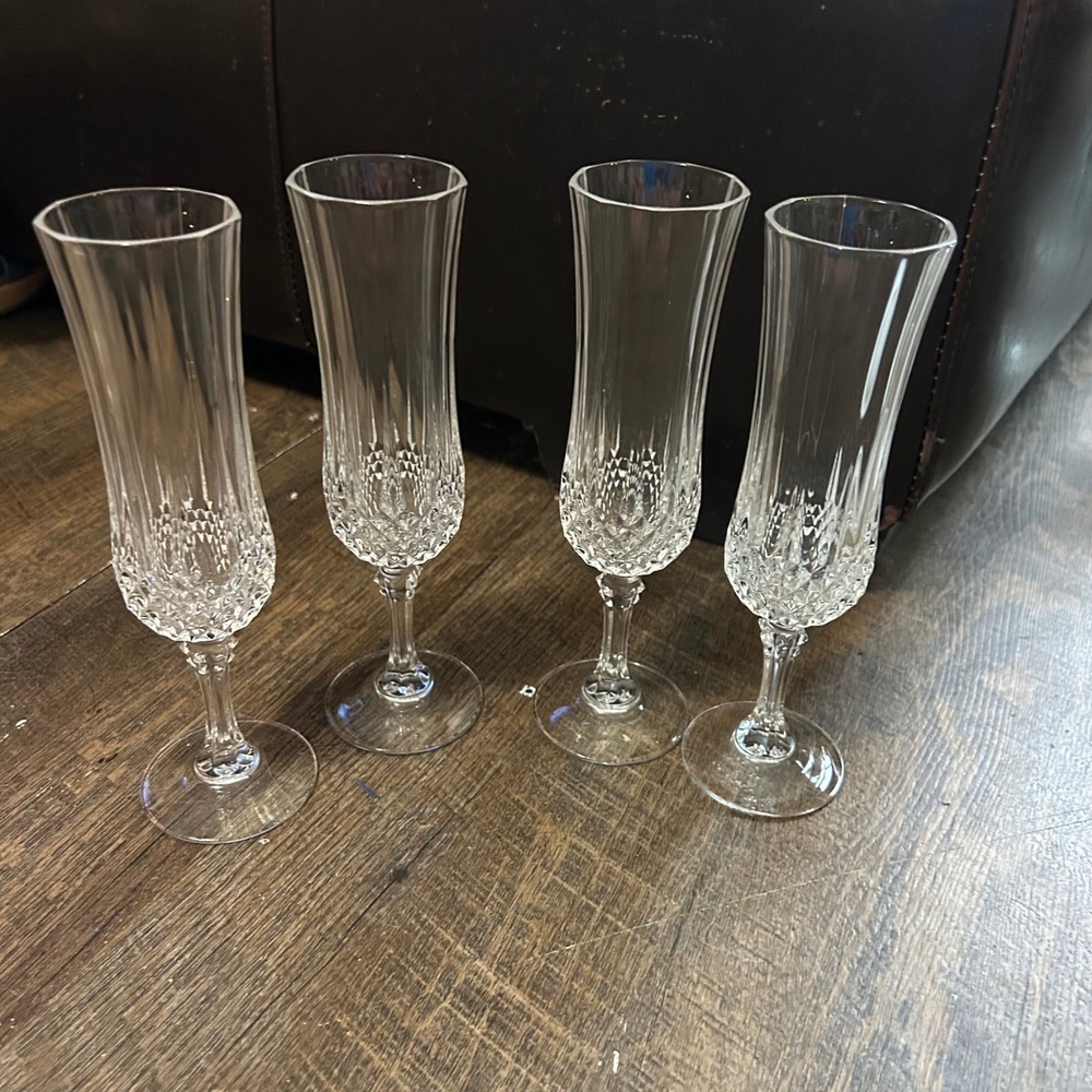 Cristal D'Arques Longchamp Champagne Flutes 8" Set of 4 Clear France Glass